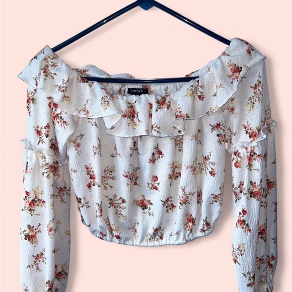 Forever 21 Floral Ruffle Blouse - White and Red - Picture 1 of 2